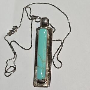 Vintage Mexico 925 Sterling Silver & Turquoise Pendant Necklace
